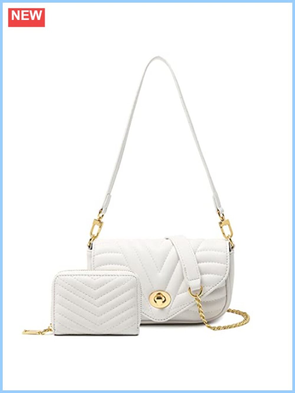 Quilted Crossbody Bag Faux Leather RFID Blocking 2PC Purse Set with Straps